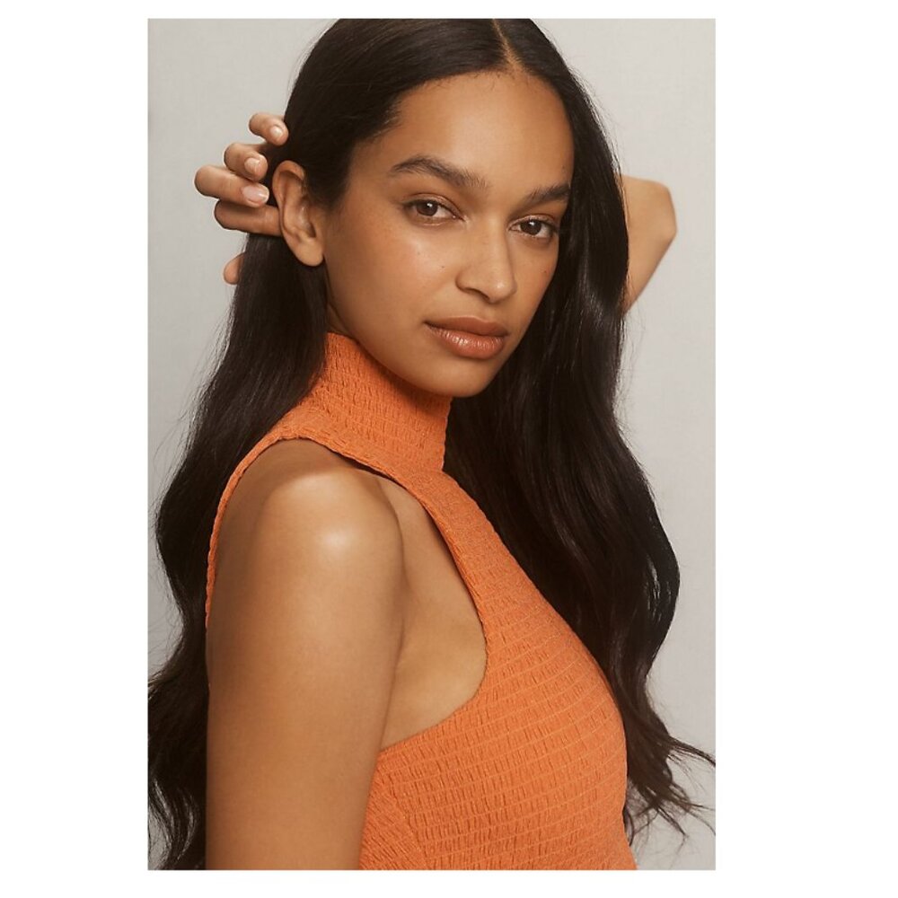 NWT Anthropologie Sleeveless Mock-Neck Textured Midi Dress Orange Red Women's M - Picture 4 of 16